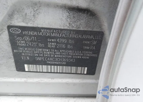 2012 Hyundai Sonata Limited z USA, uszkodzony, nr VIN 5NPEC4AC3CH369343